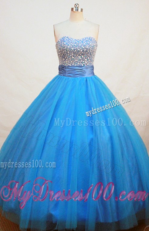 Puffy Blue Ball Gowm Quinceanera Dresses Decorated with Crystals